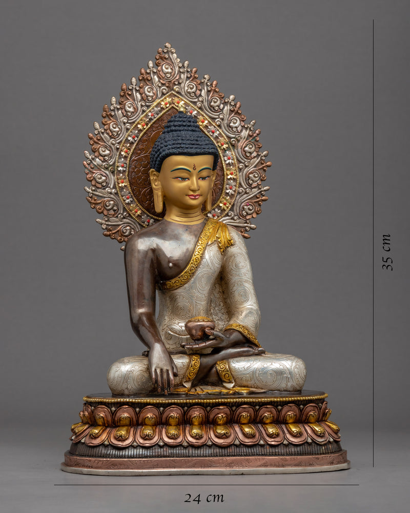 Gold & Silver Plated Seated Buddha Statue | Traditionally Hand Carved Art