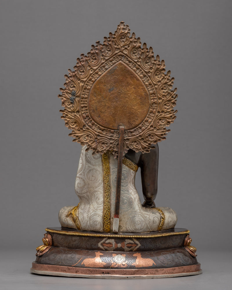 Gold & Silver Plated Seated Buddha Statue | Traditionally Hand Carved Art