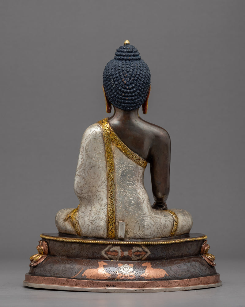Gold & Silver Plated Seated Buddha Statue | Traditionally Hand Carved Art
