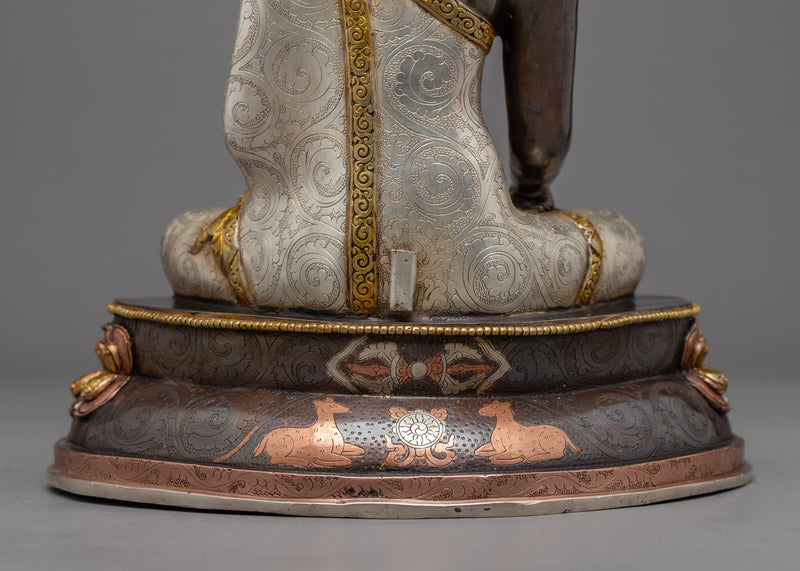 Gold & Silver Plated Seated Buddha Statue | Traditionally Hand Carved Art