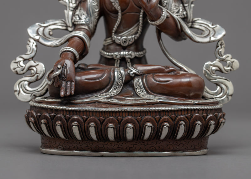 White Tara Silver Plated Statue | Handmade Buddhist Female Goddess