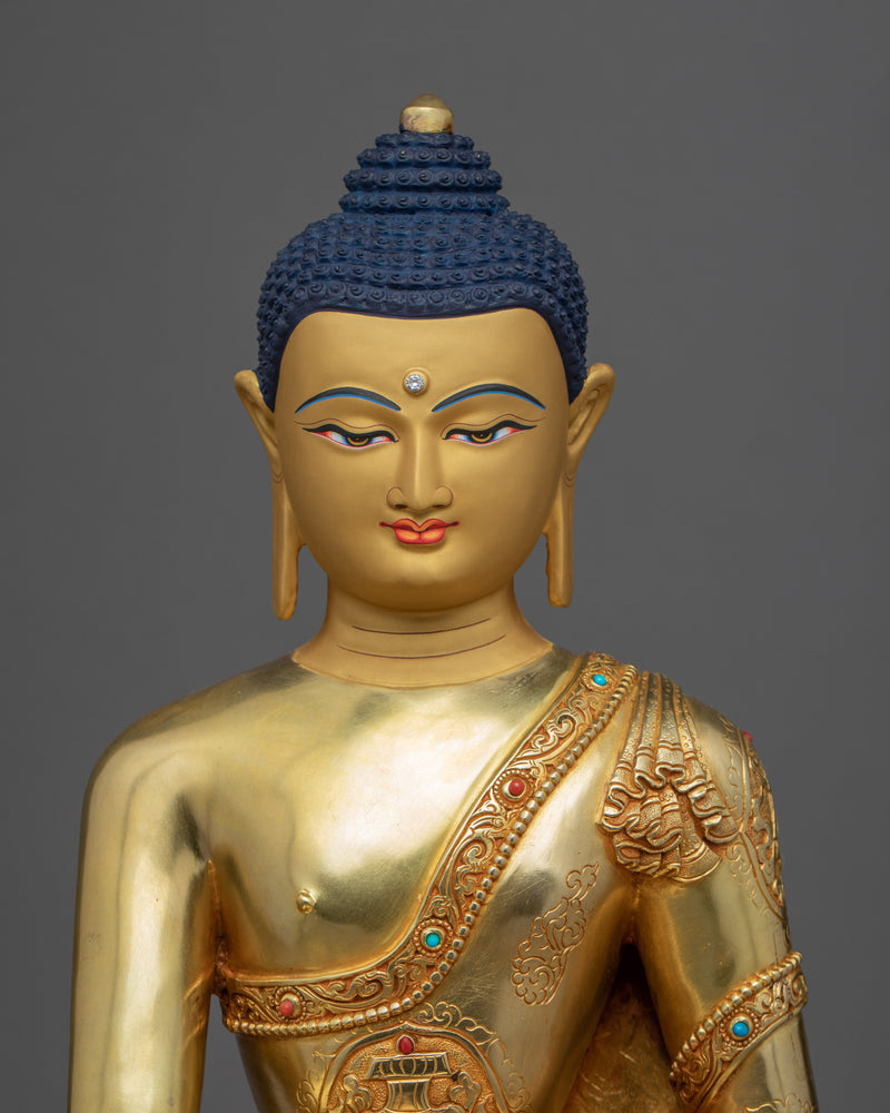 Traditional Seated Buddha Sculpture | Gold Gilded Statue For Meditation
