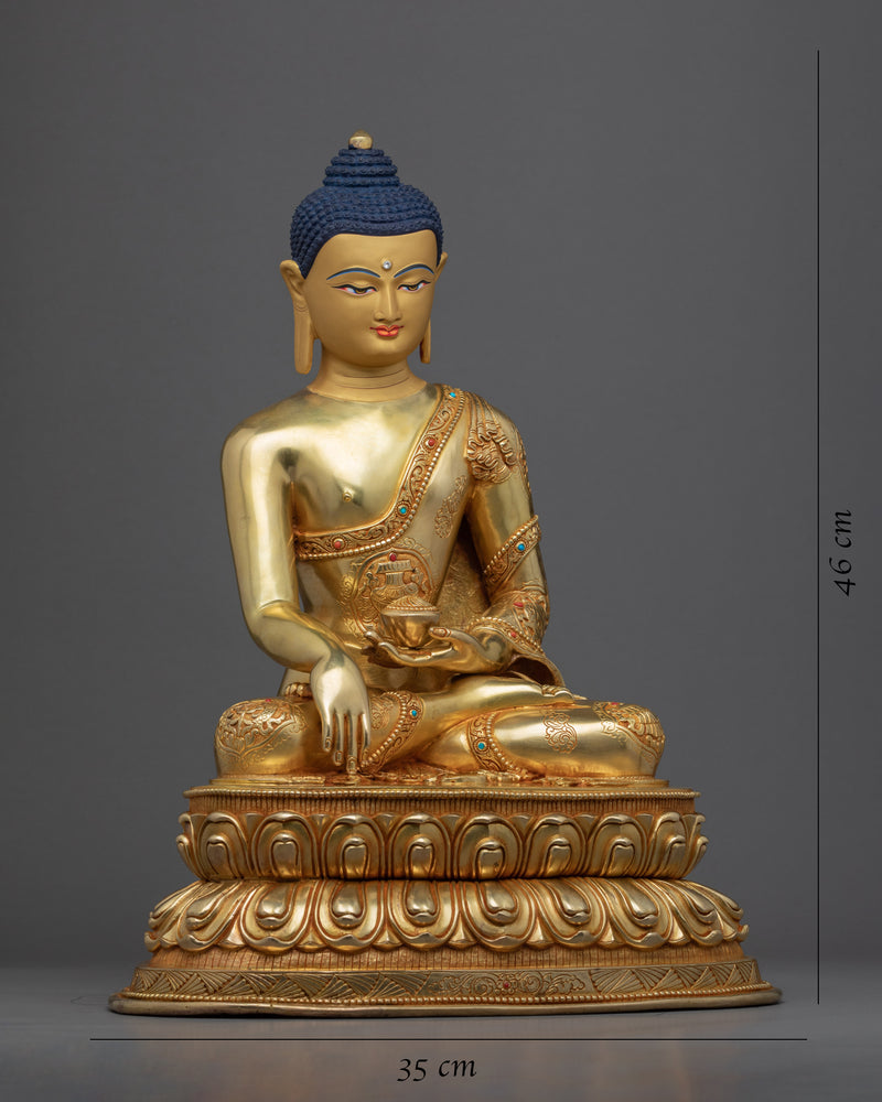 Traditional Seated Buddha Sculpture | Gold Gilded Statue For Meditation