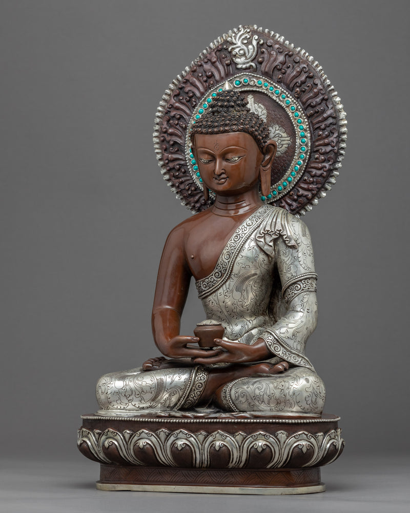 Chanting Amitabha Buddha Statue | Silver-Plated Himalayan Amitabha Art