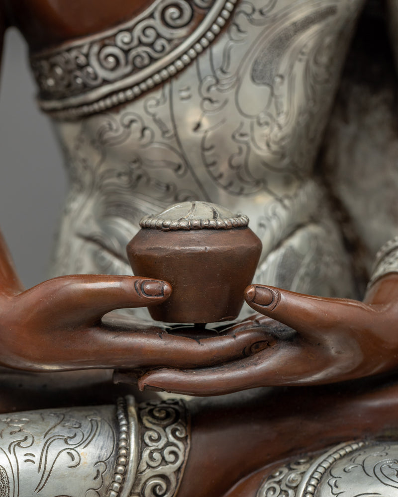 Chanting Amitabha Buddha Statue | Silver-Plated Himalayan Amitabha Art
