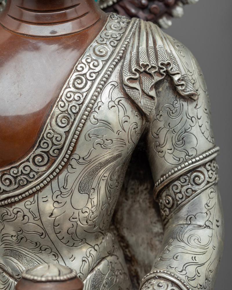 Chanting Amitabha Buddha Statue | Silver-Plated Himalayan Amitabha Art