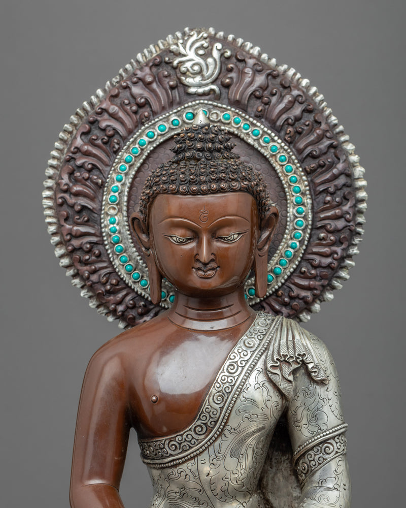 Chanting Amitabha Buddha Statue | Silver-Plated Himalayan Amitabha Art