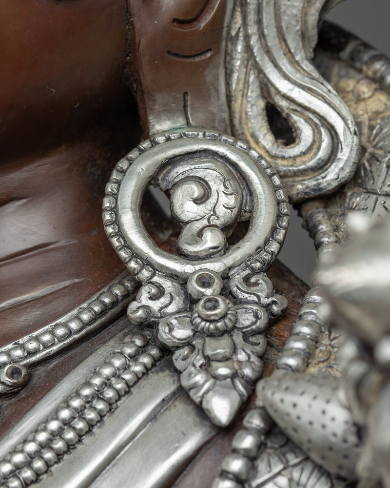 Hand Carved Silver Tara Statue | Silver Plated Green Tara Traditional Artwork