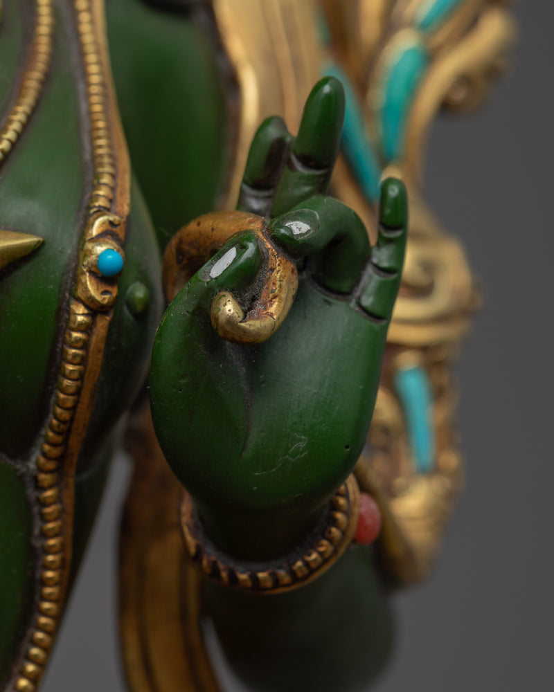 Green Tara Chant Statue | Buddhist Deity Figurine For Ritual