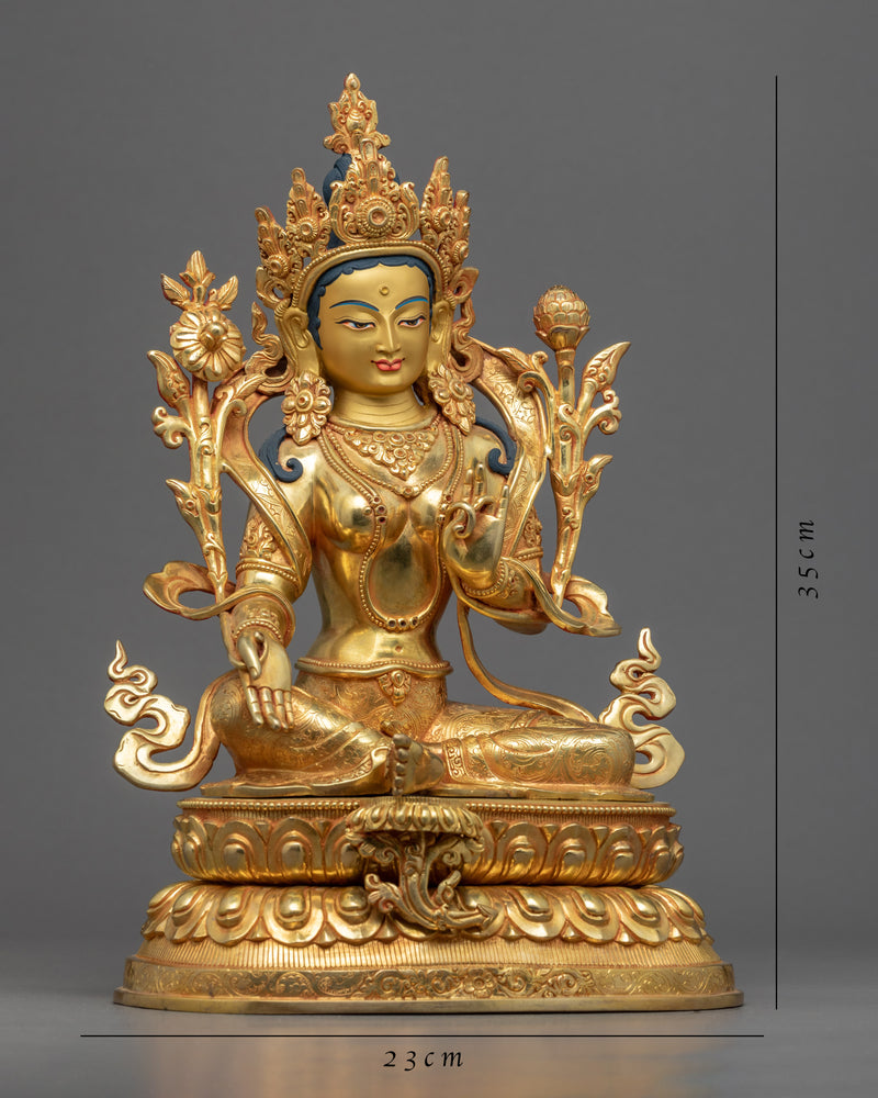 Green Tara Goddess Buddhism Sculpture | Hand-Carved Female Buddha Artwork