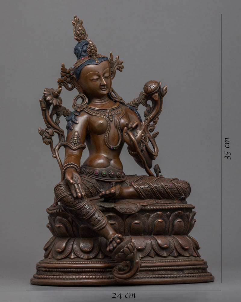 Green Tara Copper Statue | Traditionally Hand-Carved Mother Tara Artwork