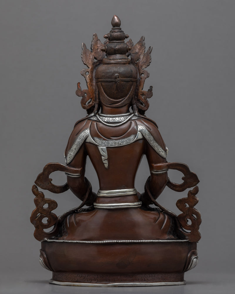 Amitayus Long Life Buddha Sculpture | Tibetan Sculpture Plated with Silver