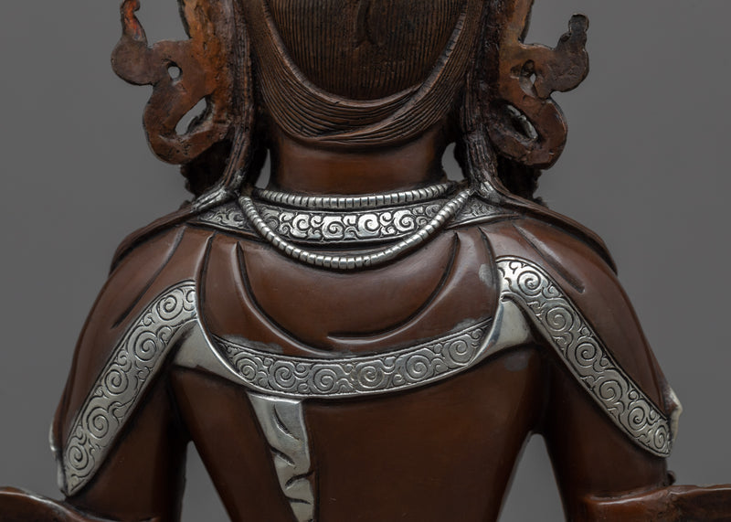 Amitayus Long Life Buddha Sculpture | Tibetan Sculpture Plated with Silver