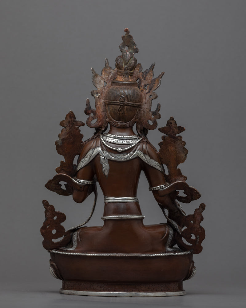 Silver Tara Sculpture | Himalayan Buddhist Artwork Of Green Tara