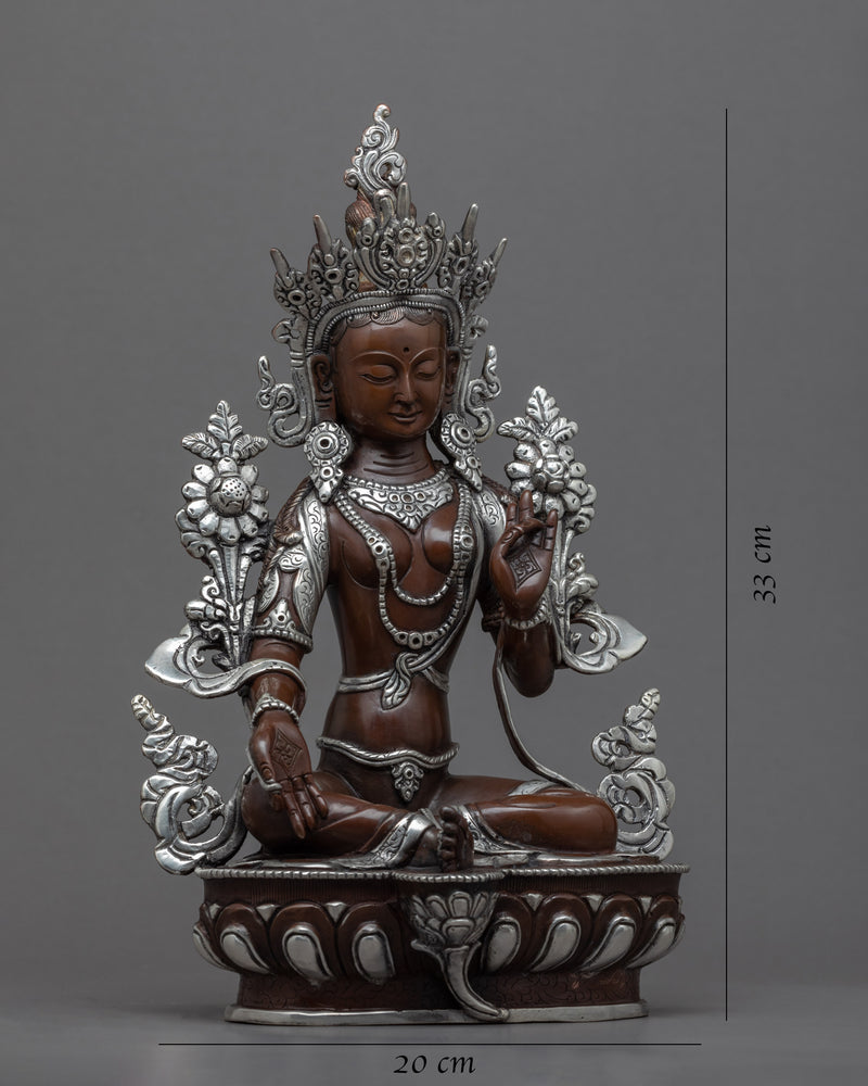 Silver Tara Sculpture | Himalayan Buddhist Artwork Of Green Tara