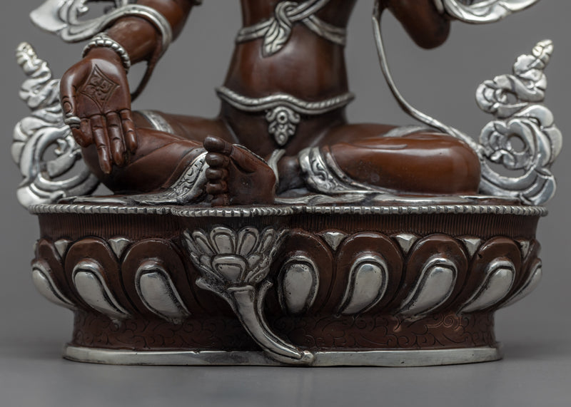 Silver Tara Sculpture | Himalayan Buddhist Artwork Of Green Tara