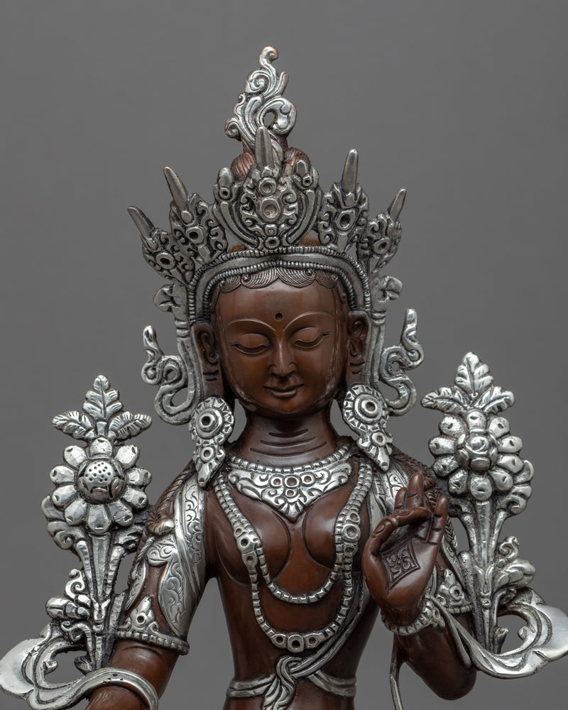 Silver Tara Sculpture | Himalayan Buddhist Artwork Of Green Tara