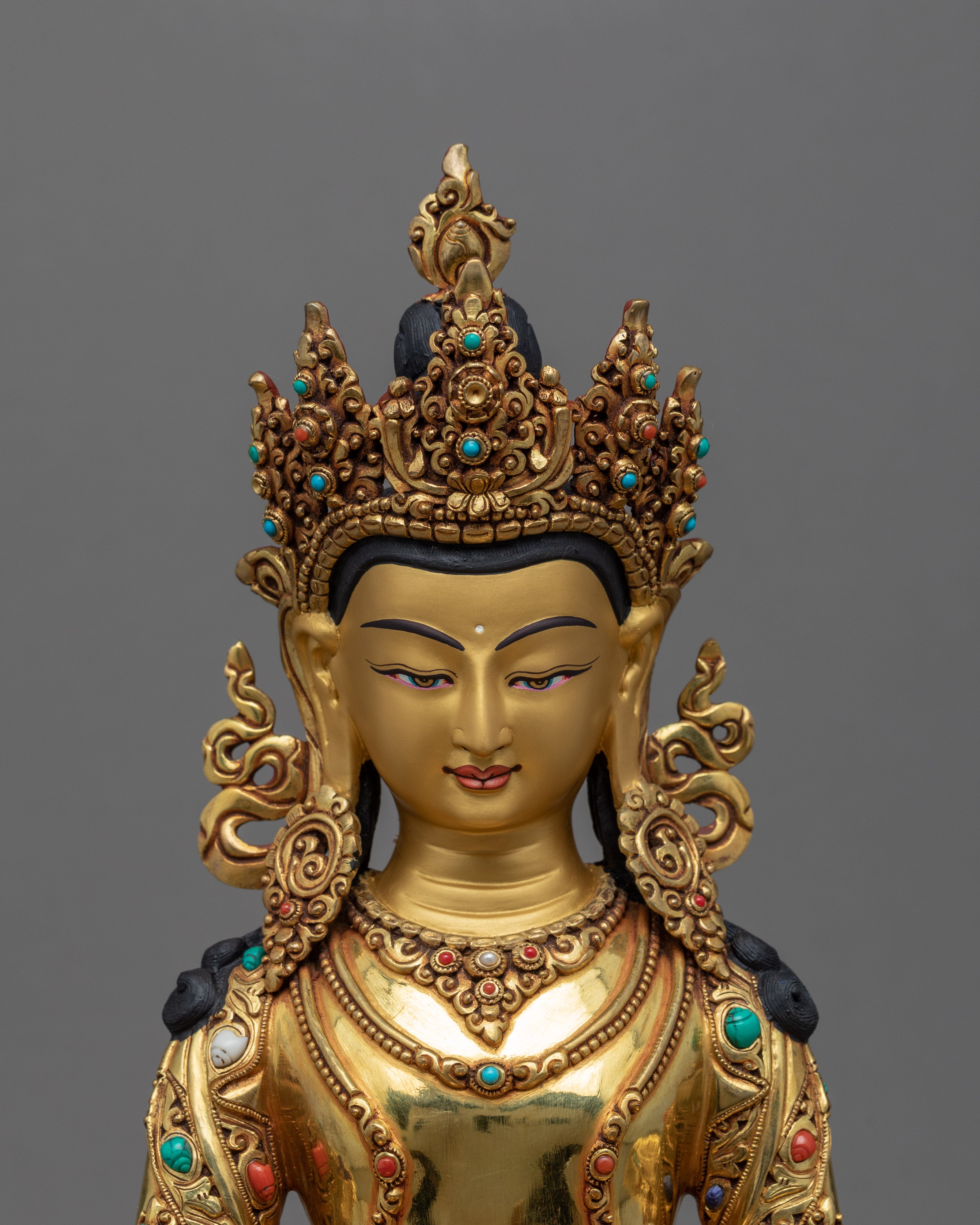 Ksitigarbha Bodhisattva Gold Gilded Statue | Tibetan Bodhisattva Gold Gilded Art