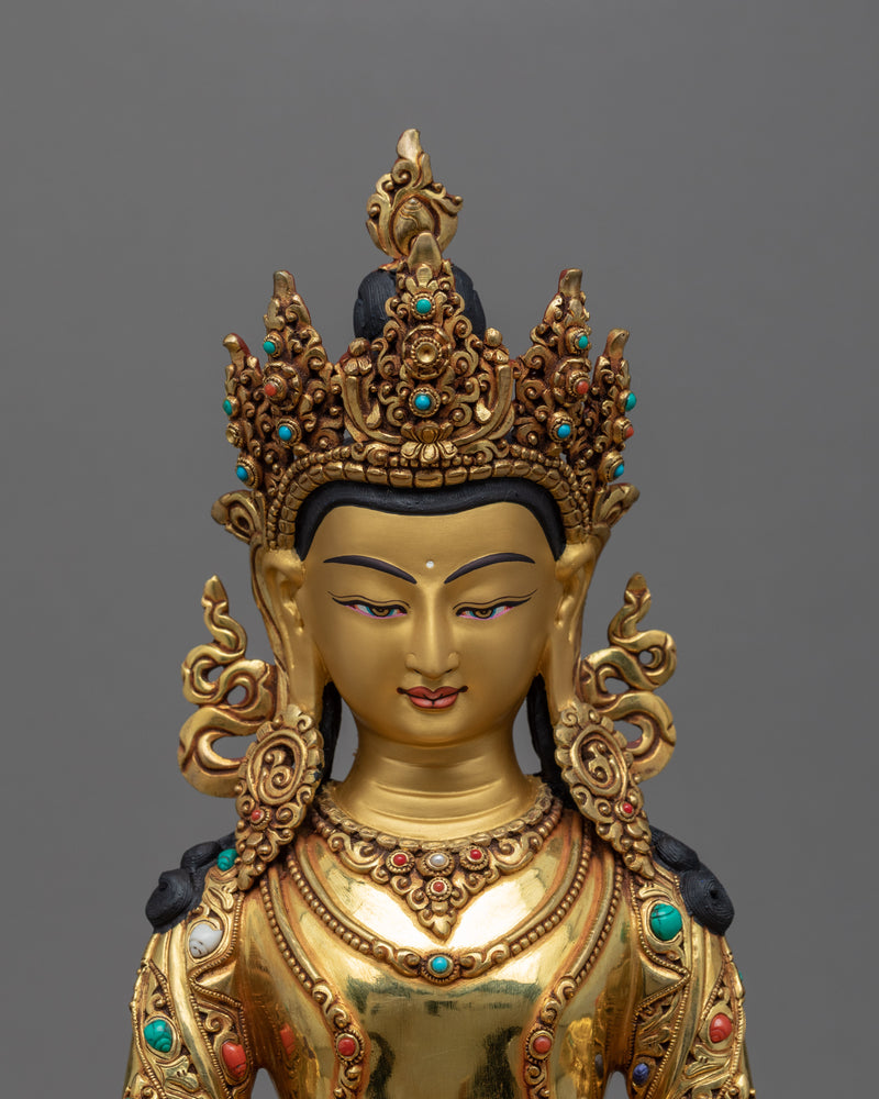 Ksitigarbha Bodhisattva Gold Gilded Statue | Tibetan Bodhisattva Gold Gilded Art