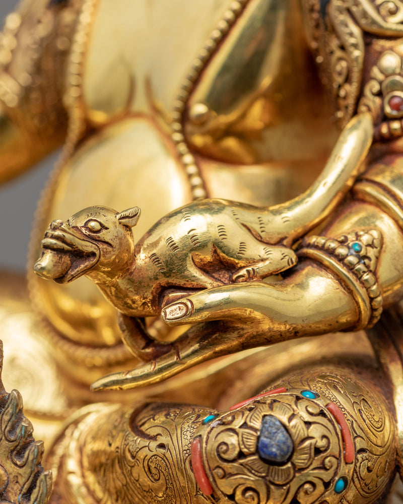 Yellow Dzambhala Sadhana Statue | Gold Gilded Statue For Meditation