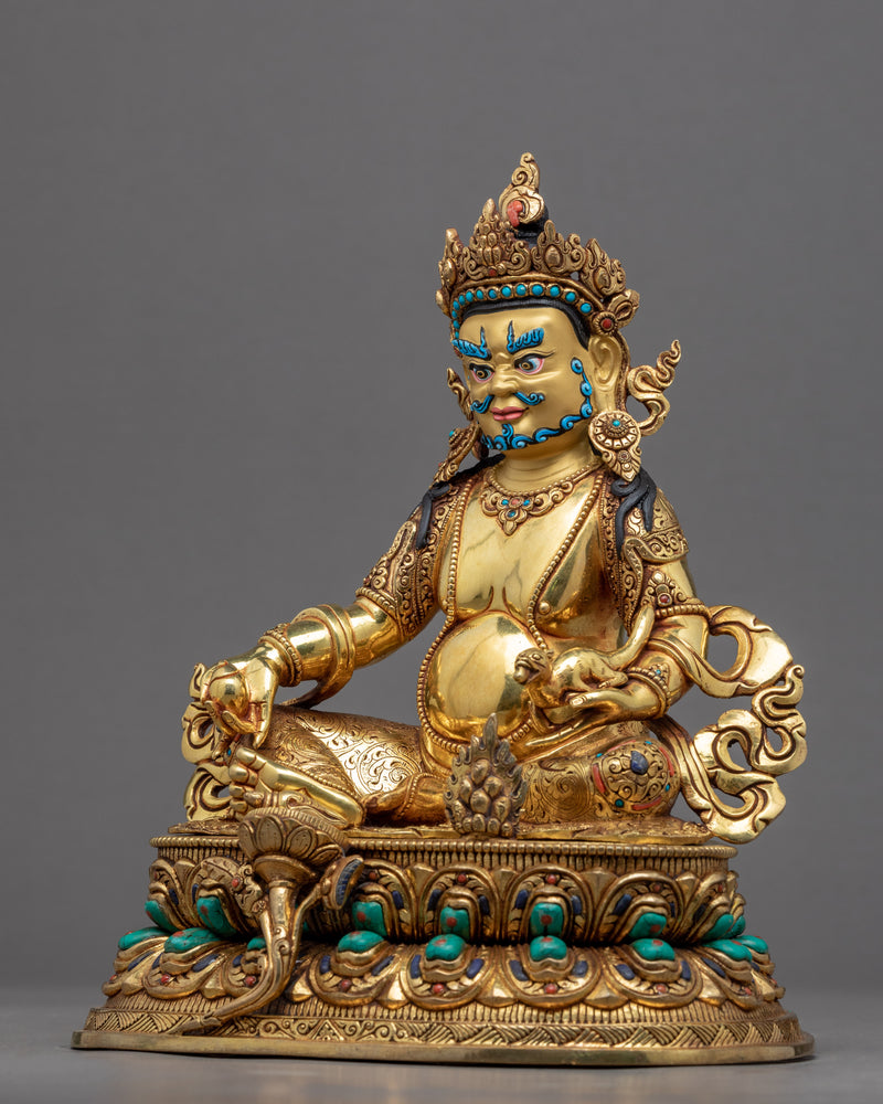 Yellow Dzambhala Sadhana Statue | Gold Gilded Statue For Meditation