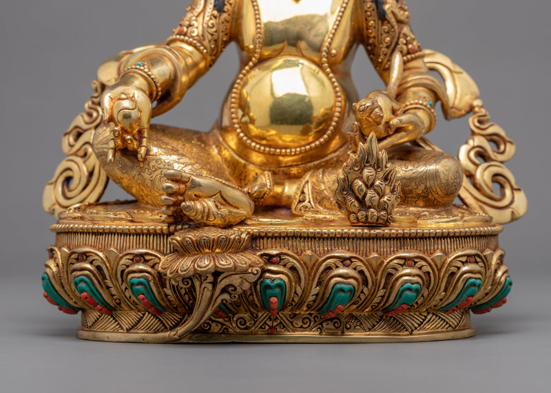 Jambhala Practice Sculpture | 24K Gold Gilded Buddhist Deity Dzambhala Art