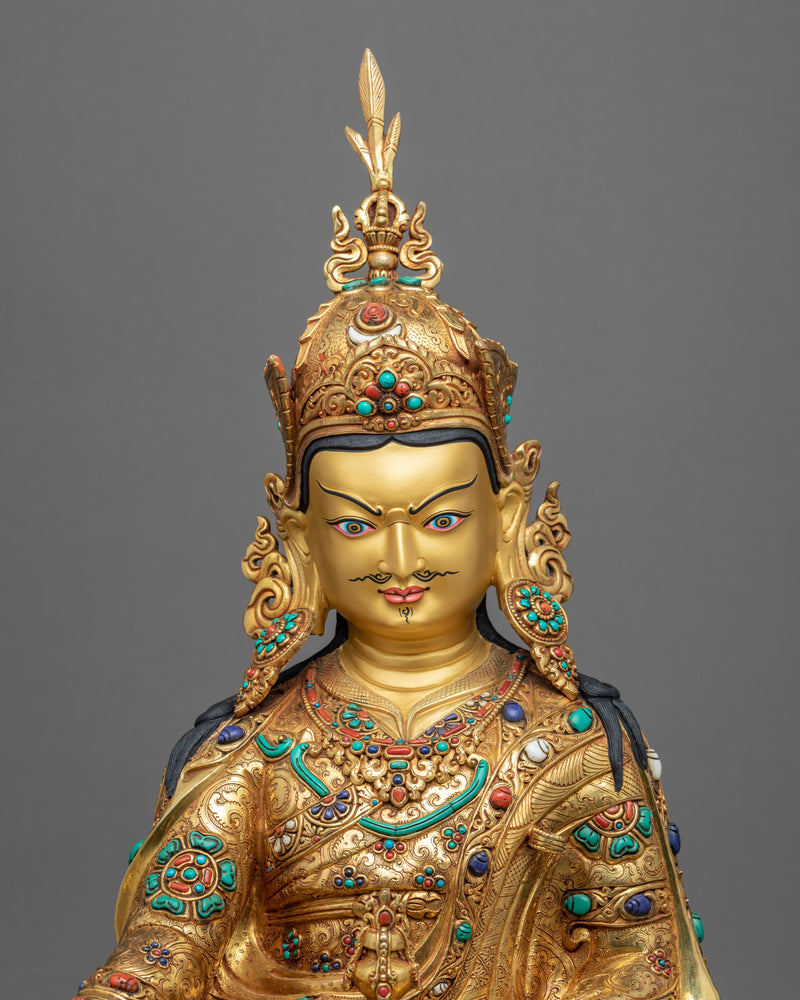Guru Rinpoche Practice Sculpture | Lotus-Born Master Padmasambhava Gold Statue