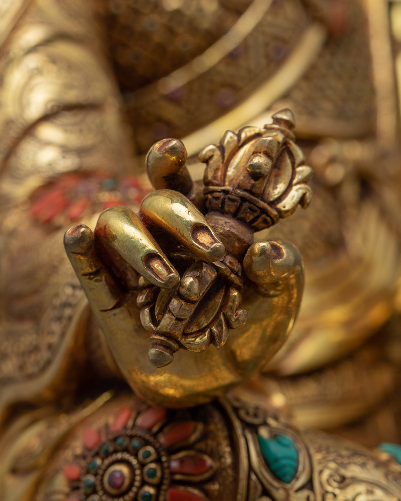 Guru Rinpoche Meditation Sculpture | Gold Gilded on Copper Body Statue of Padmasambhava
