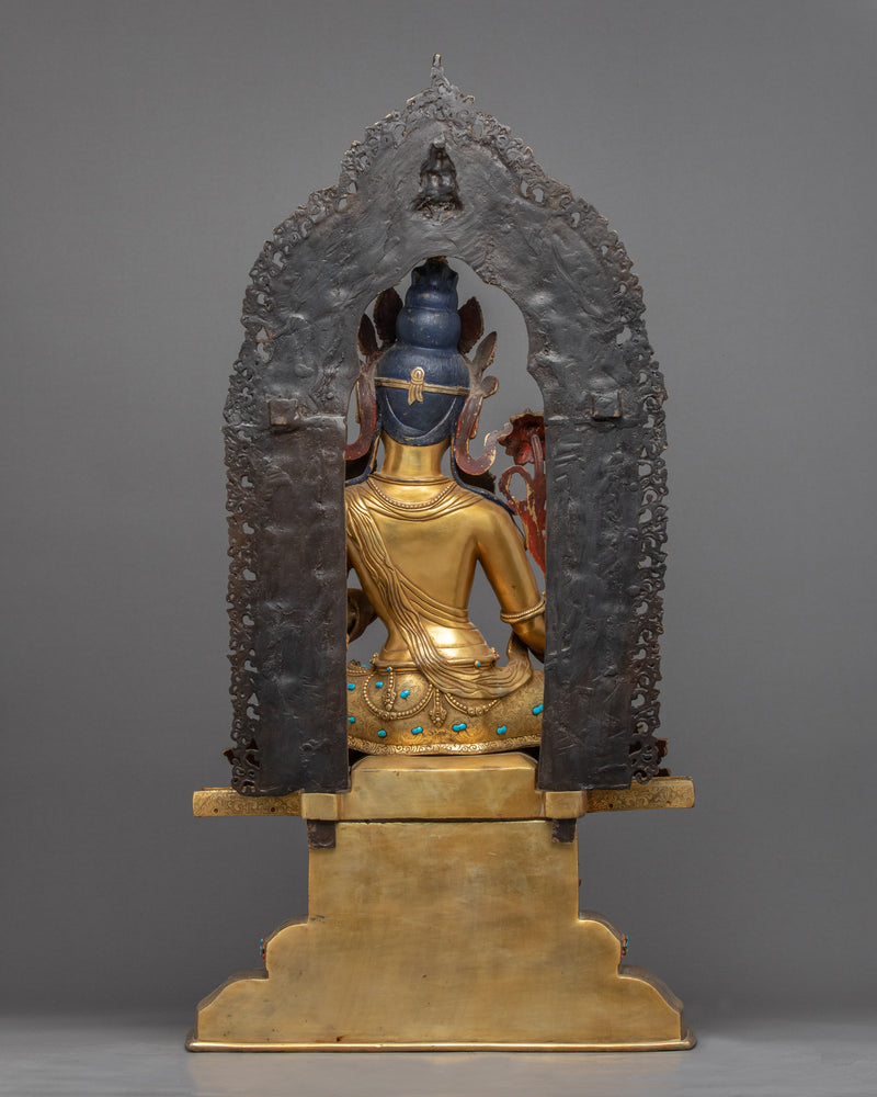 Green Tara Buddha Symbol Statue | 24K Gold Hand Carved Tara On Throne