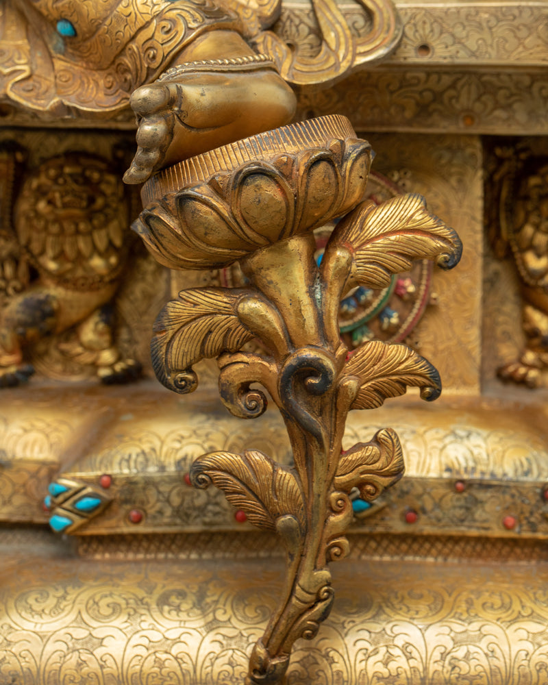 Green Tara Buddha Symbol Statue | 24K Gold Hand Carved Tara On Throne