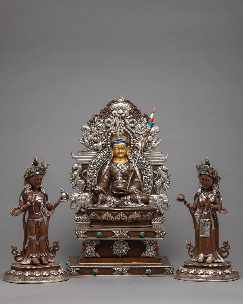 Guru Rinpoche Statue | Padmasambhava With Consorts |  Himalayan Statue Art