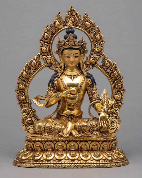Beautiful Ksitigarbha Statue |  Handmade Sambhogakaya Form | Bodhisattva Gilded With 24k Gold