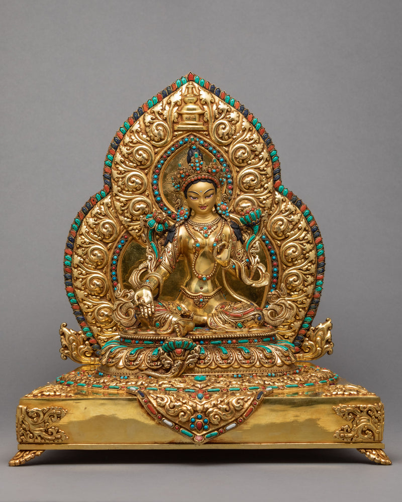 Rare Green Tara Throne Statue