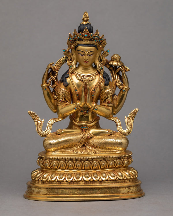  Gold-plated Chenrezig statue art