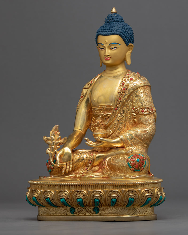 Tibetan Buddha Healing Meditation Statue | Gold Gilded Statue For Meditation