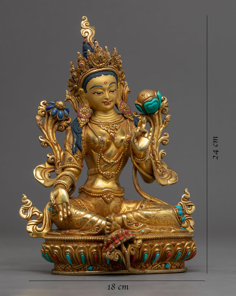 Green Tara Devi Buddha Statue | Tibetan Buddha Sculpture For Mindfulness