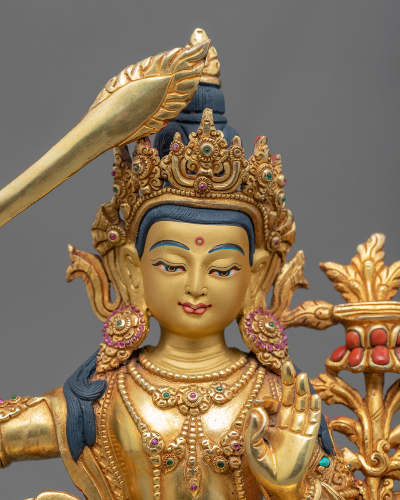 Manjushri Meditation Sculpture | Sword Of Knowledge Clutching Deity Manjushri Statue