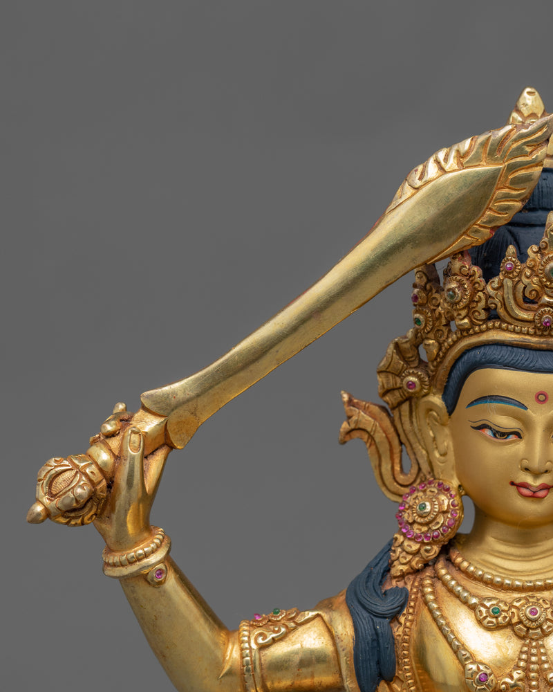 Manjushri Meditation Sculpture | Sword Of Knowledge Clutching Deity Manjushri Statue