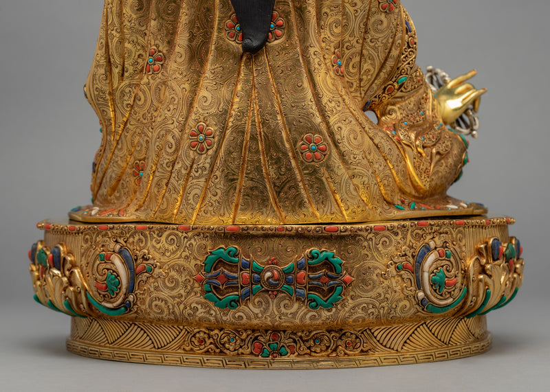 Lotus Born Master Guru Rinpoche Gold Statue | Tibetan Master Padmasambhava Gold-Giled Artcraft