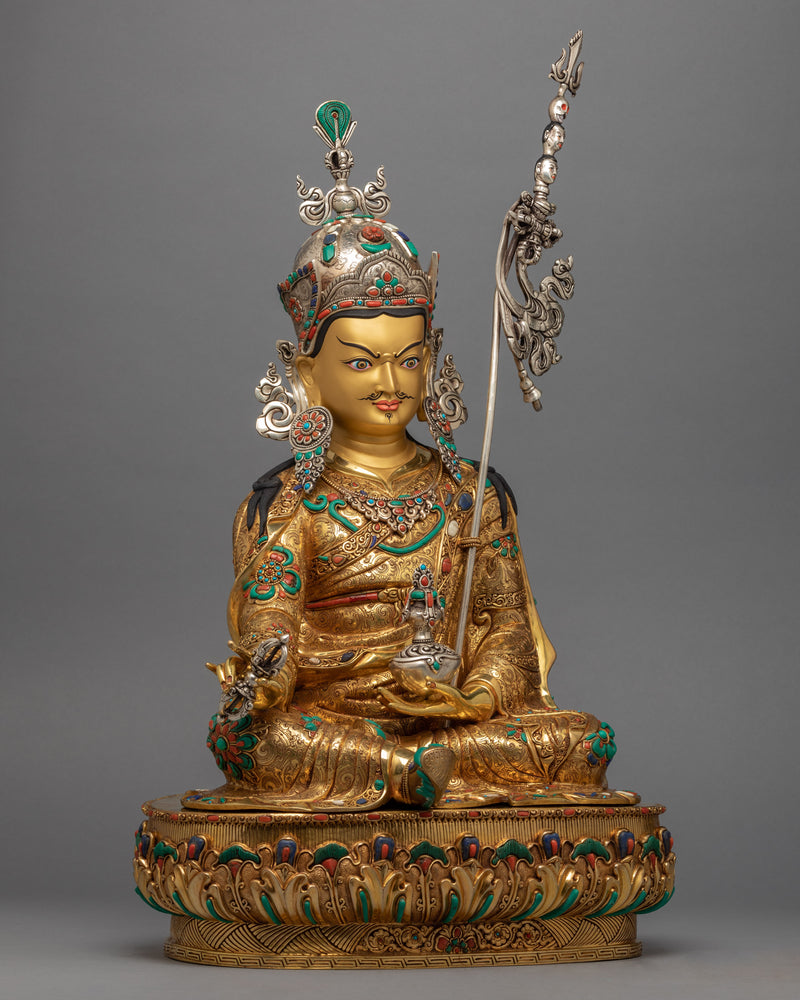 Lotus Born Master Guru Rinpoche Gold Statue | Tibetan Master Padmasambhava Gold-Giled Artcraft
