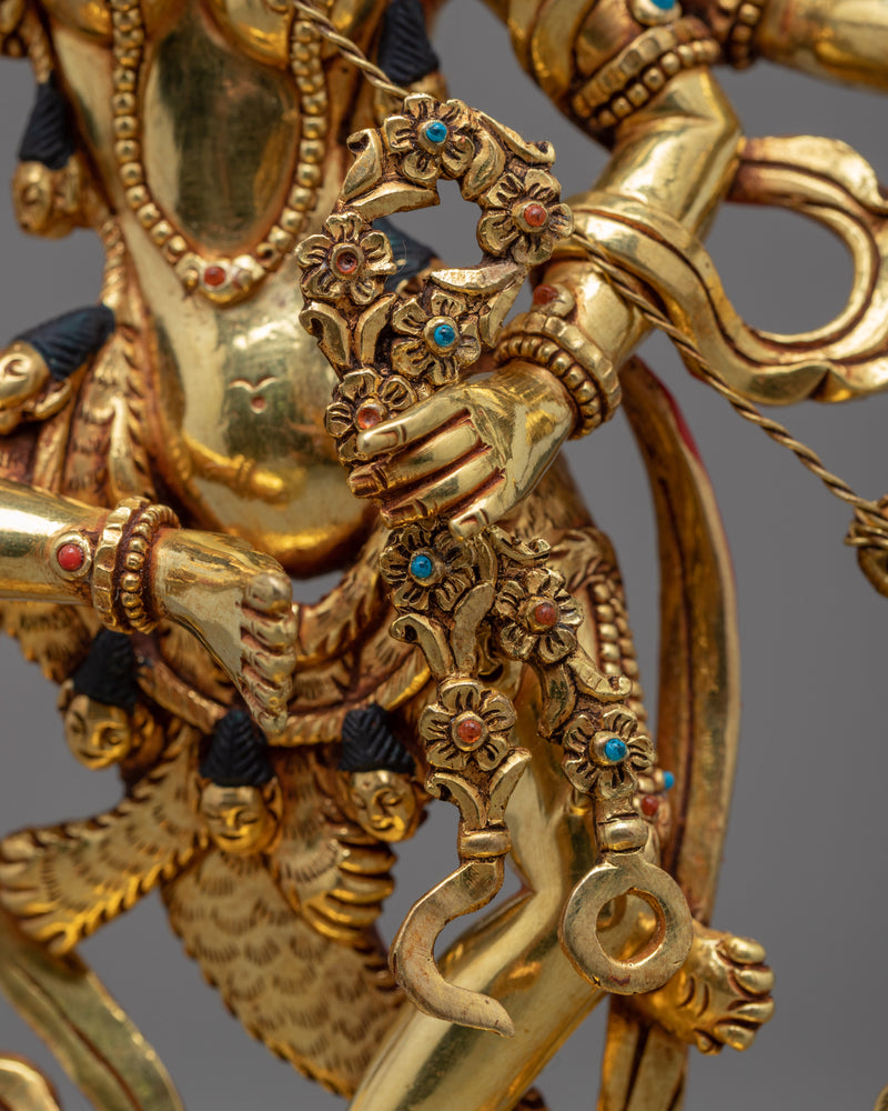 Hand-Carved Kurukulle Sadhana Sculpture | Tibetan Dakini Kurukulla Gold Statue