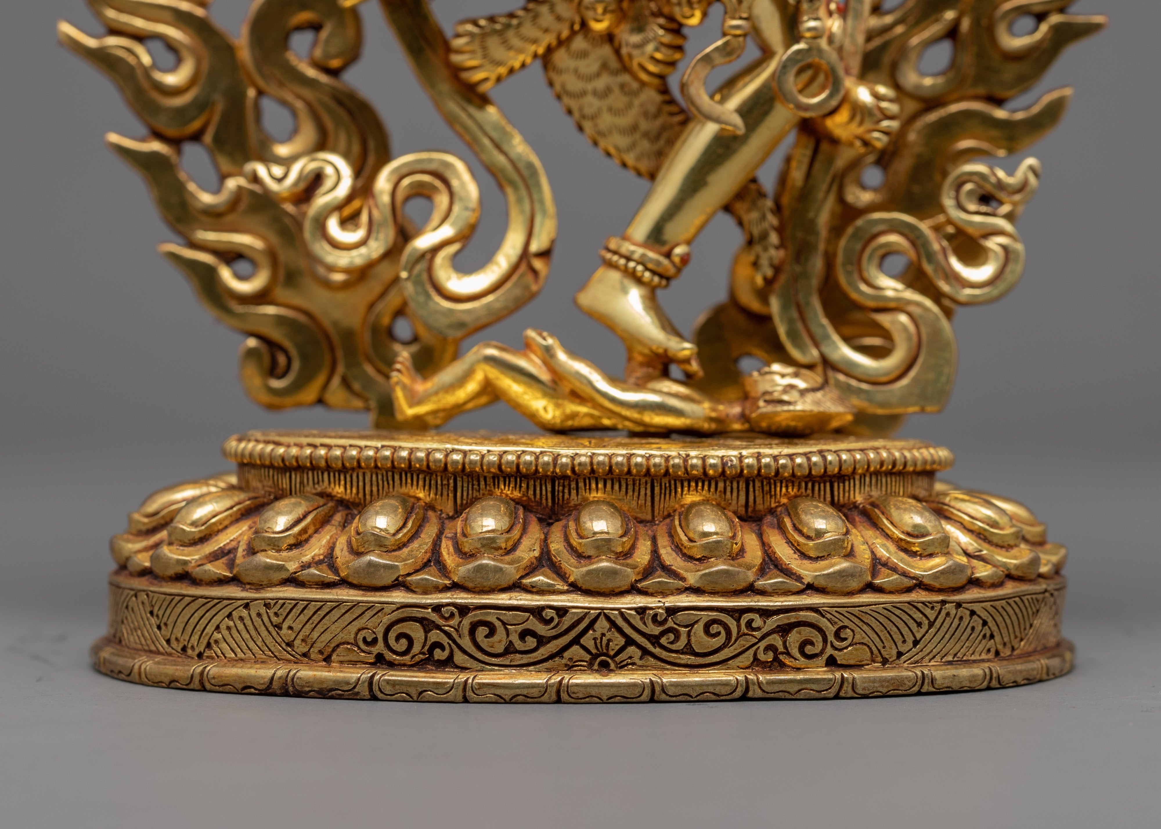 Hand-Carved Kurukulle Sadhana Sculpture | Tibetan Dakini Kurukulla Gold Statue