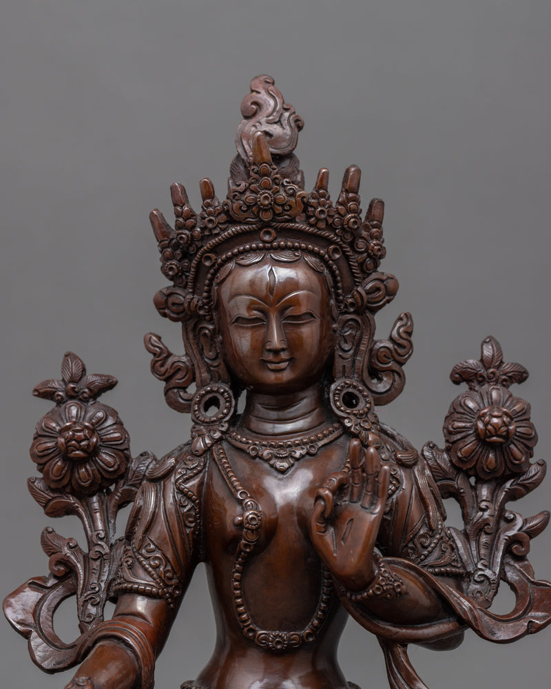 Copper Statue For White Tara Benefits | Oxidized Artwork Of Buddhist Deity