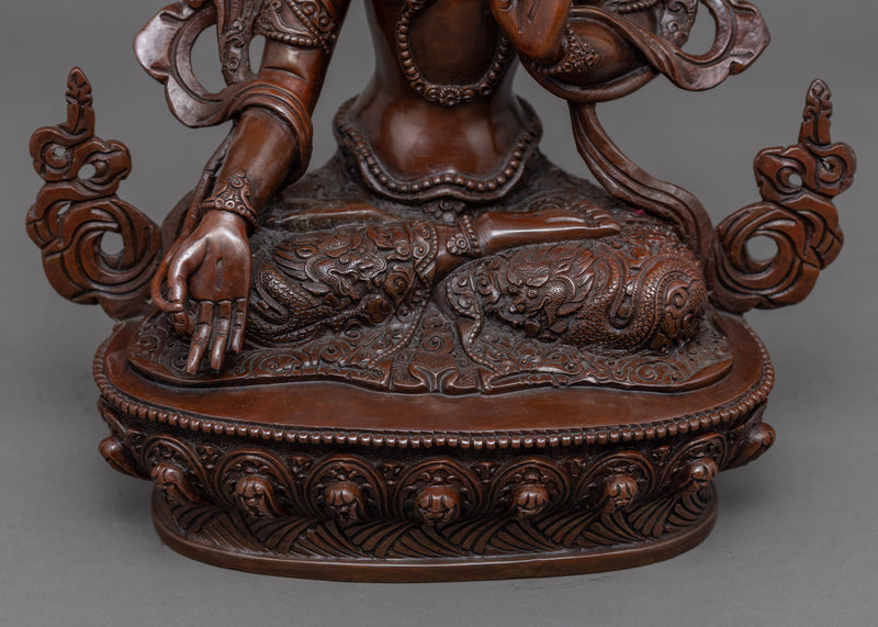 Copper Statue For White Tara Benefits | Oxidized Artwork Of Buddhist Deity