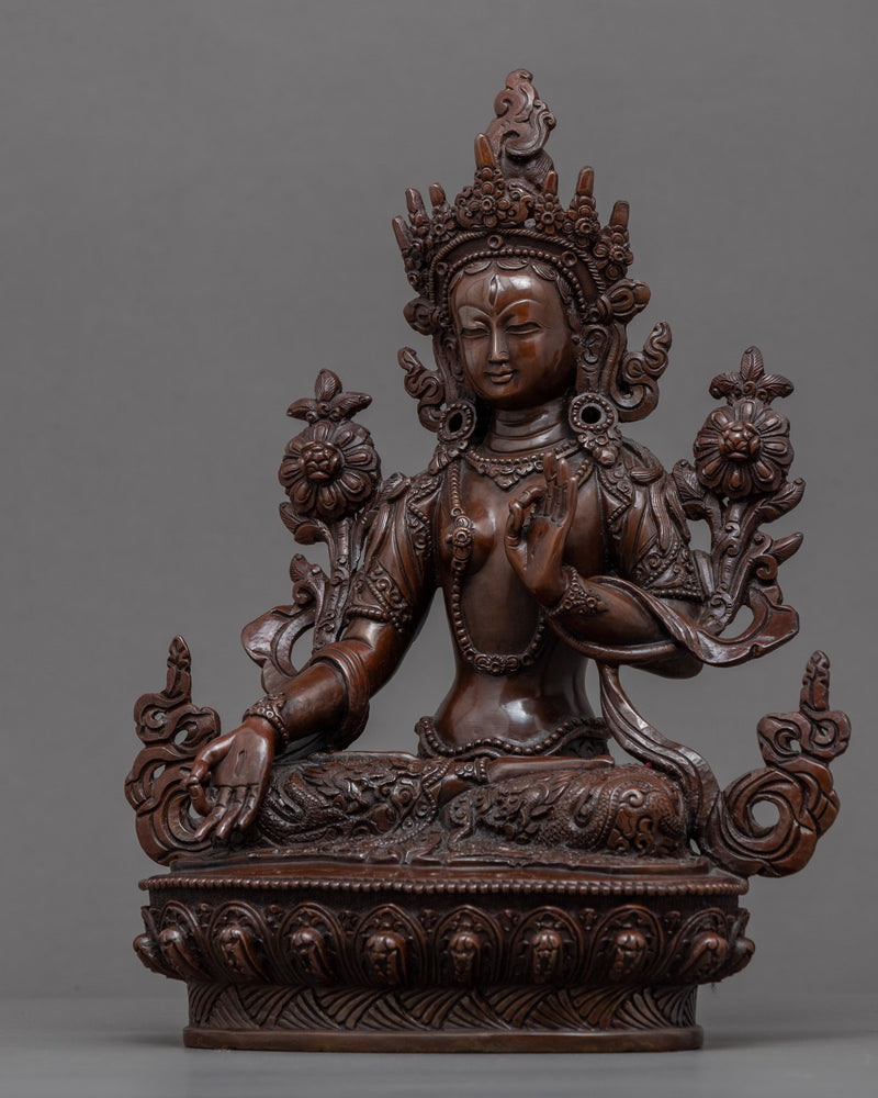 Copper Statue For White Tara Benefits | Oxidized Artwork Of Buddhist Deity