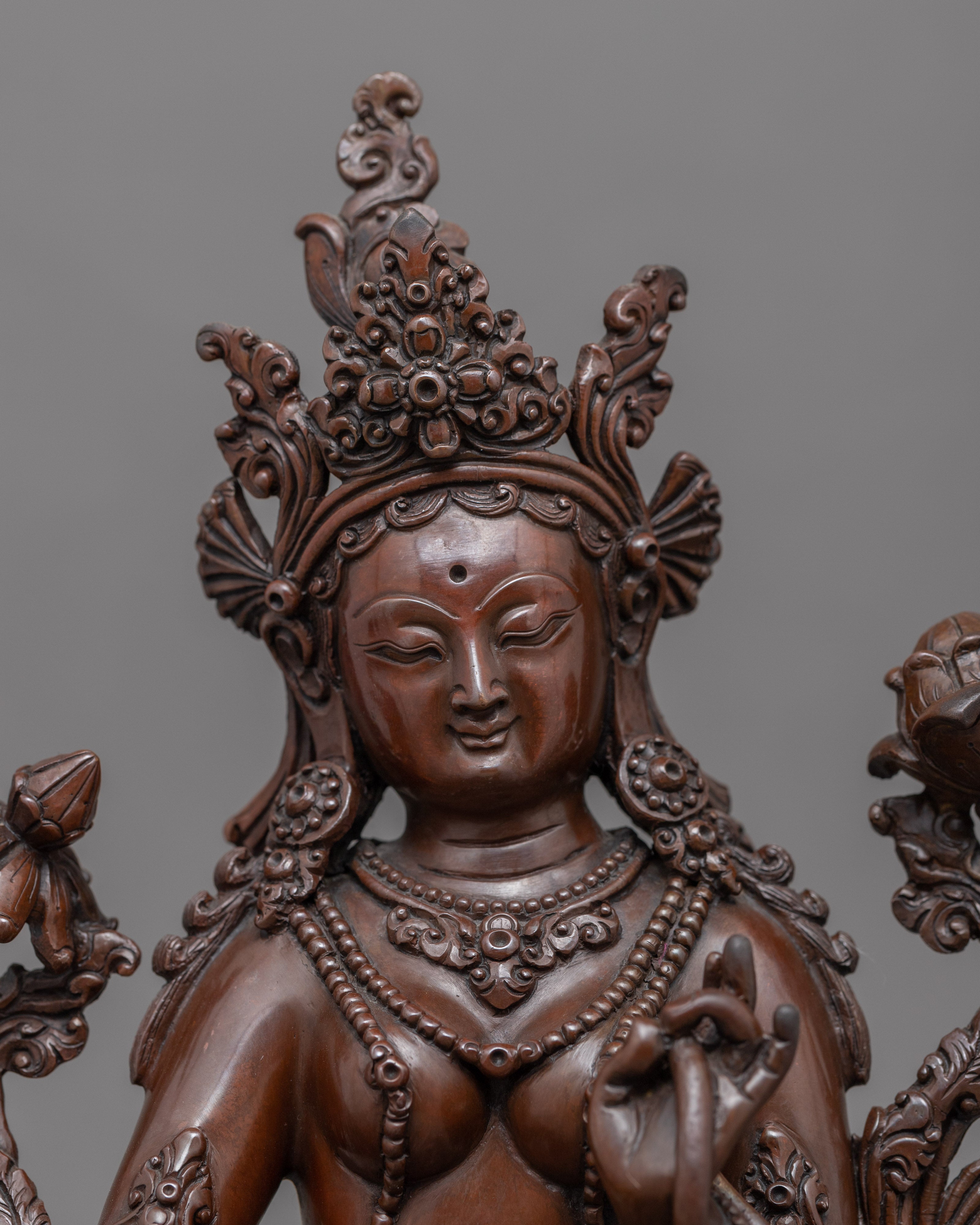Green Tara Buddha Symbol Sculpture | Buddhist Deity Tara Figurine For Ritual