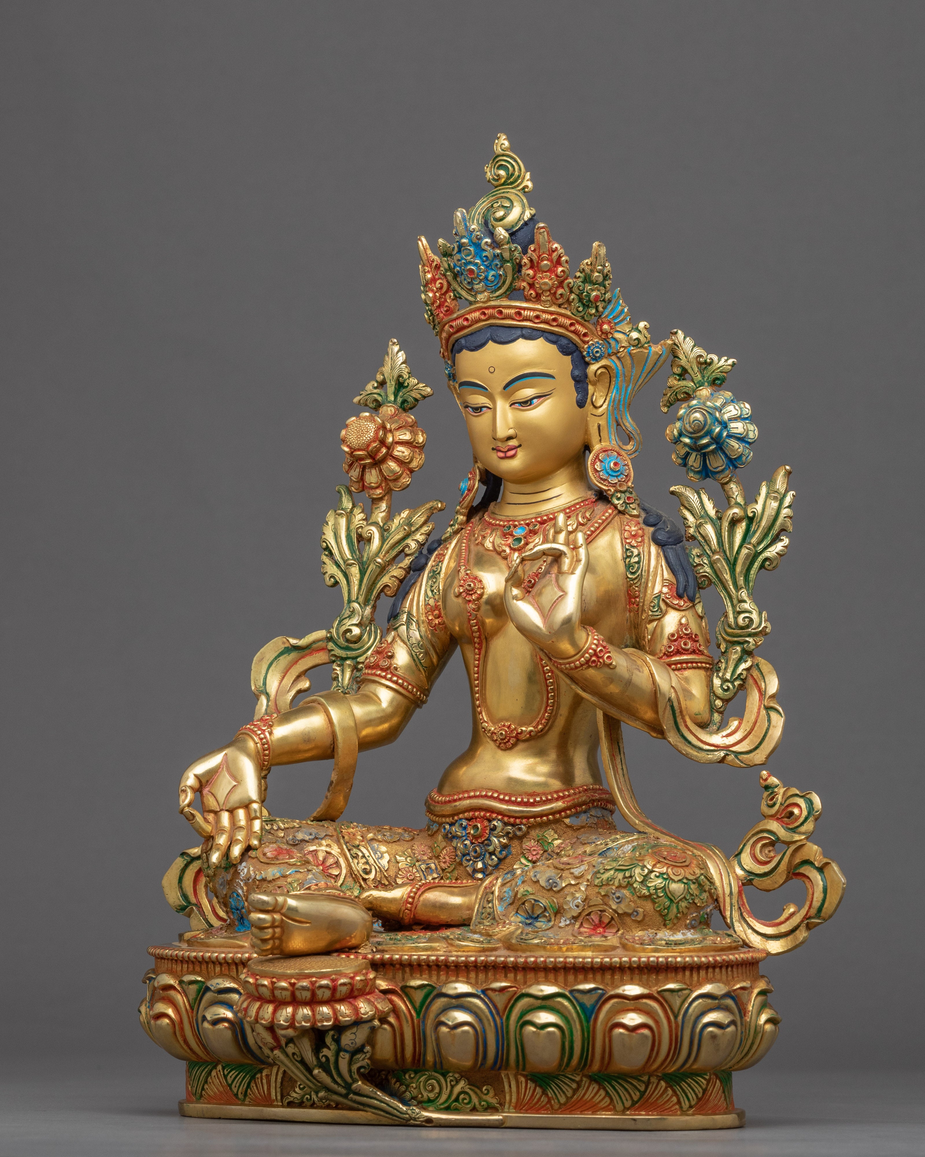Traditional Green Tara Buddha Mantra Statue | Buddhist Art Of Mother Of Compassion
