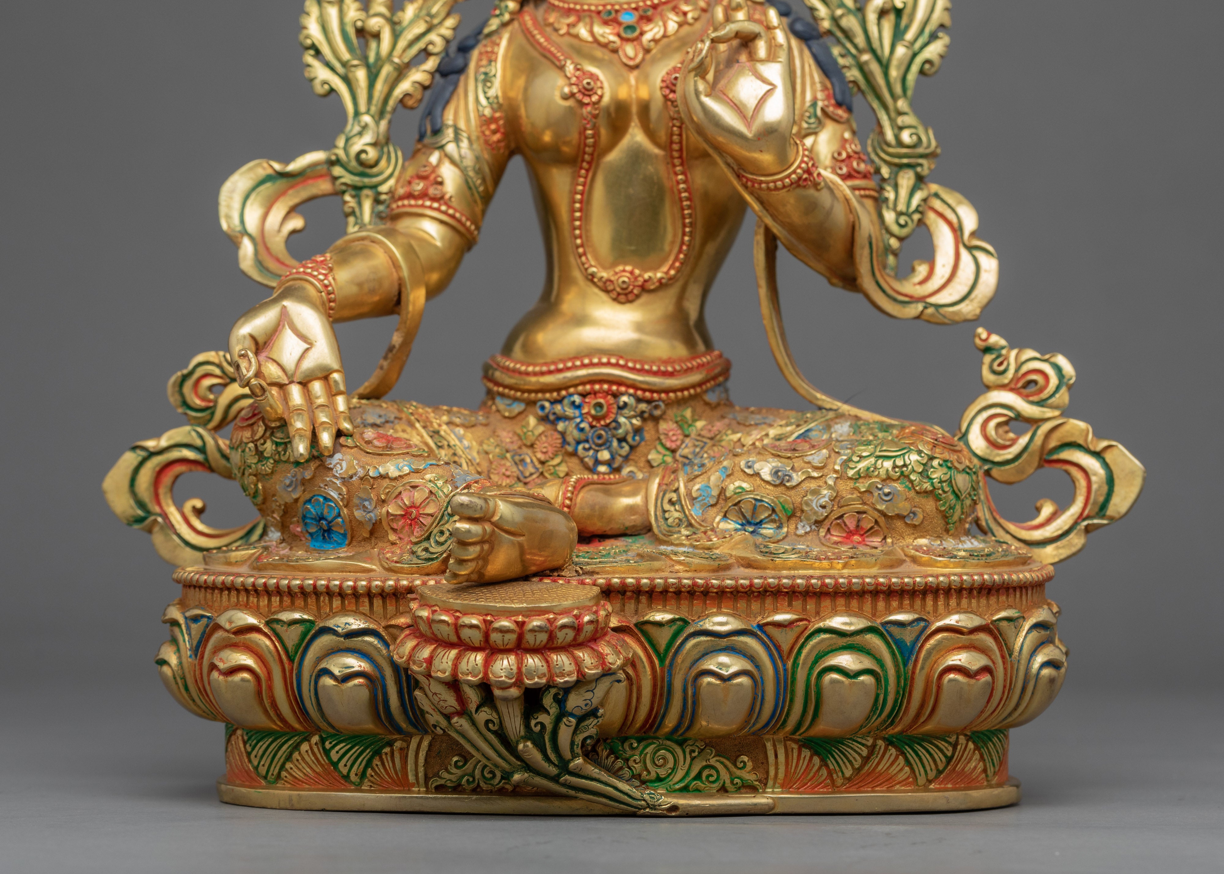 Traditional Green Tara Buddha Mantra Statue | Buddhist Art Of Mother Of Compassion