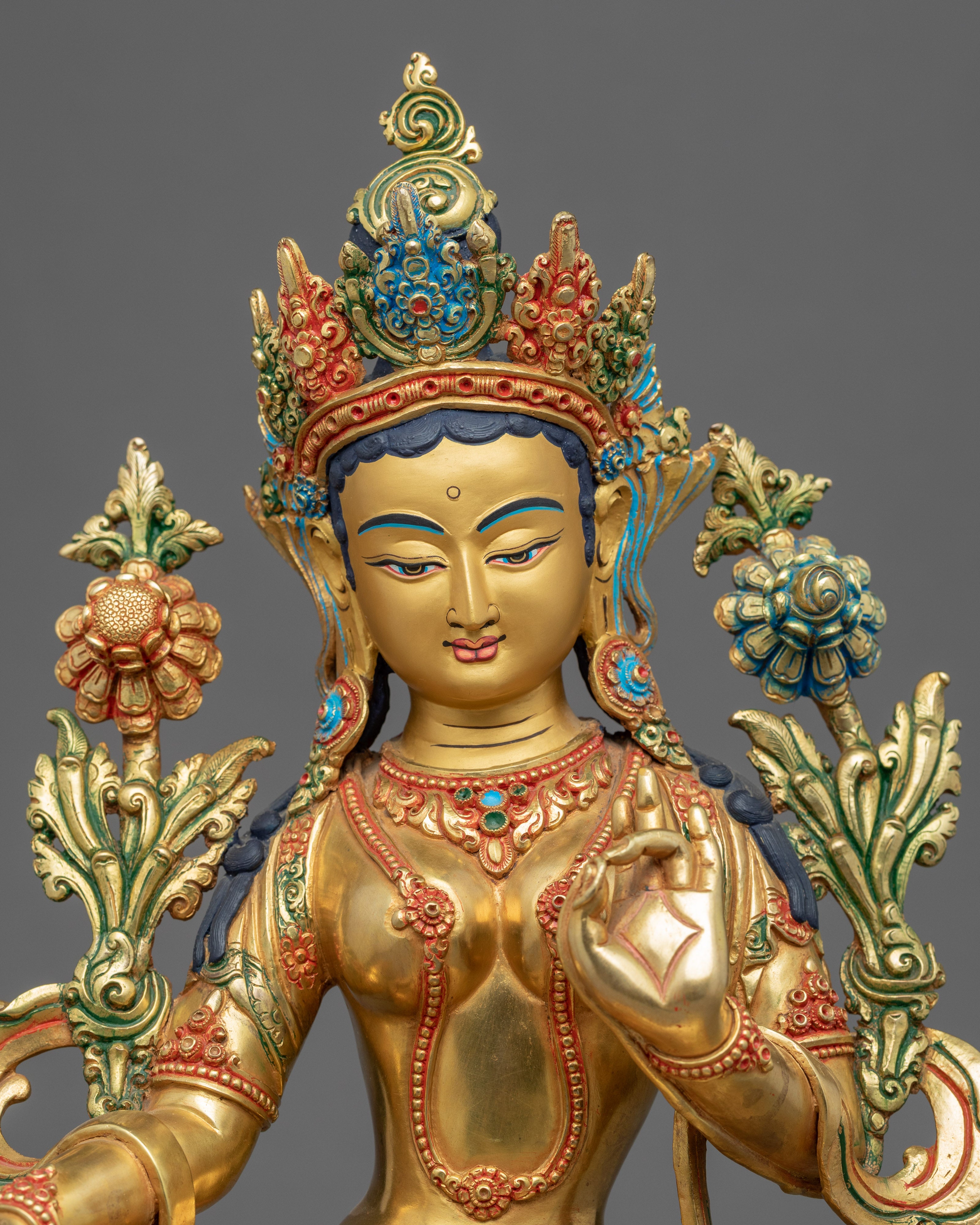 Traditional Green Tara Buddha Mantra Statue | Buddhist Art Of Mother Of Compassion