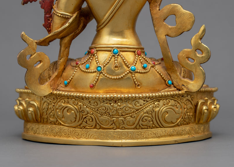 Gold-Gilded Statue For Manjushri Buddha Mantra | Bodhisattva Of Compassion